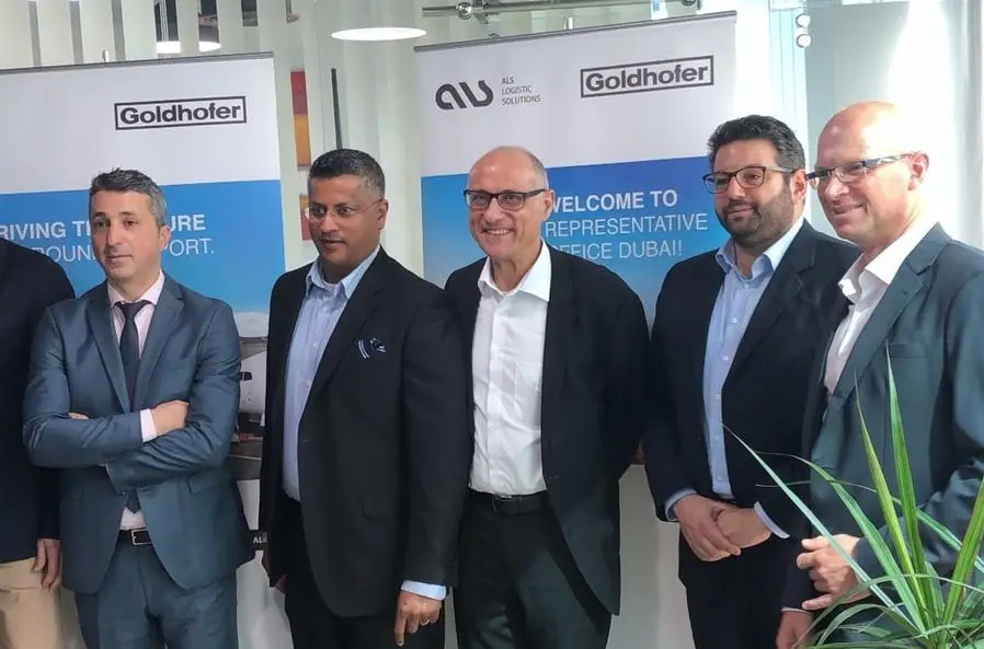 ALS and Goldhofer team members at the opening of their joint representative office in Dubai