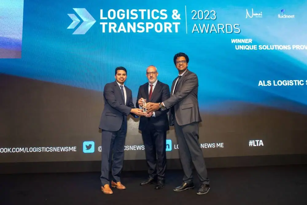 ALS representatives receiving the Unique Solutions Provider of the Year trophy at the Logistics & Transport Awards 2023